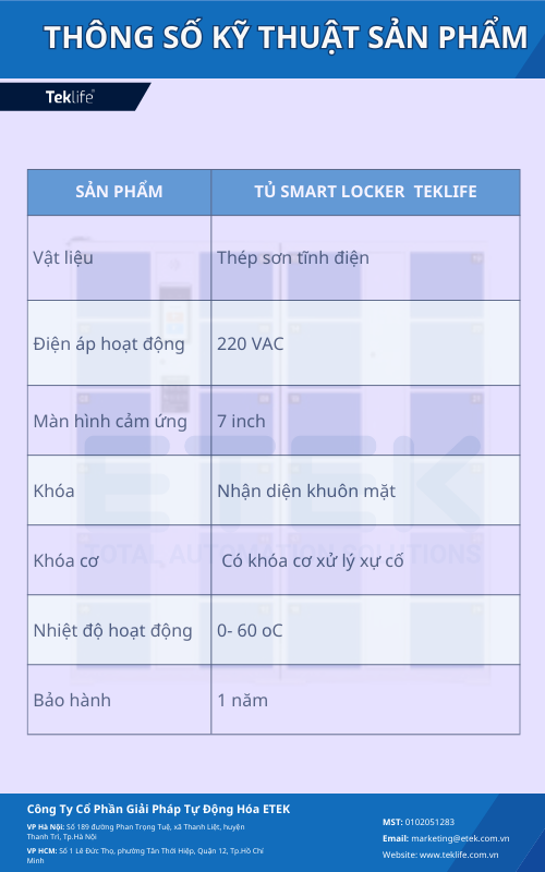 thông số kỹ thuật tủ khóa thông minh Smart Locker 
