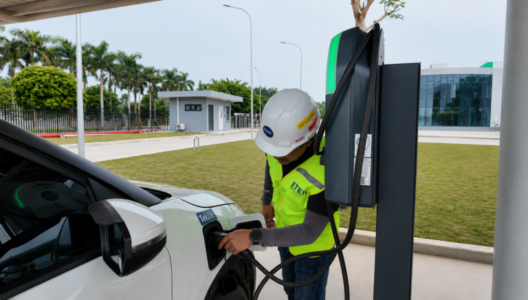 TEKLIFE LẮP ĐẶT & BÀN GIAO TRỤ SẠC XE ĐIỆN SCHNEIDER ELECTRIC EVLINK PRO AC TẠI KCN SÔNG TRÀ – THÁI BÌNH